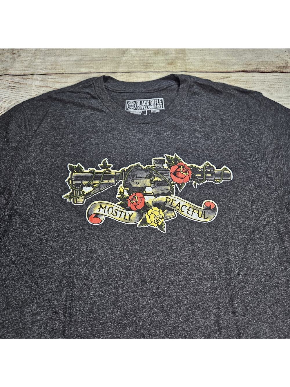 NEW BRCC Black Rifle Coffee Men's Mostly Peaceful Short Sleeve T-Shirt MEDIUM